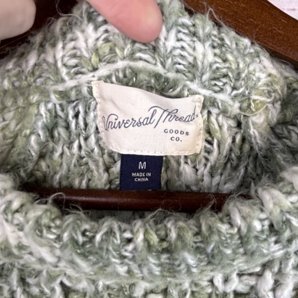 Chunky Knit Bell Sleeve Sweater M Oversized Marled Cozy Boho Cabincore Green - Picture 3 of 8